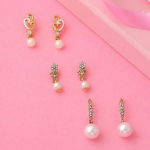 Estele Valentines Day Gift For Her Gold Plated Pearl drop Earrings with Austrian Crystal for Women and Girl