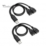 2 tk USB 2.0 A isase ja 2 emase Y splitteri toitejuhtme adapteri pikenduskaablid 25cm must