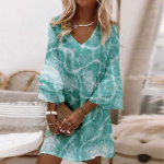 S-5XL Paisley Print kihiline kleit, V kaelusega laienev varrukatega kleit puhkusele, naiste riided 4XL eukal&uuml;pti