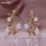 PATAYA 585 roosa kulla v&auml;rvi lehe kujuga inkrusteeritud valge v&auml;rvi &uuml;mmargused kunstp&auml;rlid tsirkoon k&otilde;rvar&otilde;ngad