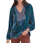 Naiste T-s&auml;rk Vintage Printiga T&auml;navar&otilde;ivad Kevad-S&uuml;gis Relaxed Fit Velvet T-s&auml;rk Naiste riided 2XL sinine