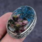 Natural Watermelon Tourmaline Gemstone 925 Sterling Silver Gift Ring S.8 o5j17