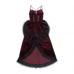 Naiste Cosplay kleit tumedas stiilis Halloweeni peokost&uuml;&uuml;m, pits, lapitehnika, ebaregulaarne &auml;&auml;ris, varrukateta, pingul v&ouml;&ouml;kohal volangid, reguleeritavad v&ouml;&ouml;koha rihmad M punane