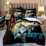 3D kalastusvoodipesukomplekt King Queen Voodikate Padjap&uuml;&uuml;r 2/3 tk Pehme Kiiresti Kuivav Kangas Armas Muster Kate Kingitus &Uuml;heinimesevoodi Kaheinimesevoodi Baby 100x135cm