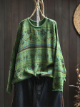 Johnature Naine S&uuml;gisene ni&scaron;&scaron; Vintage O-kaelusega vabaaja avar retrokampsun Hiina stiilis pikkade varrukatega prindiga kampsun One Size