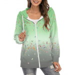 Naiste tr&uuml;kitud kapuutsiga t&otilde;mblukuga gradientv&auml;rviline pikkade varrukatega naiste mantel kapuutsiga kampsun S heleroheline v&auml;rv