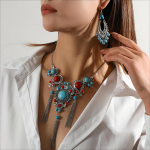 1 paar rippuvaid k&otilde;rvar&otilde;ngaid + 1 tk kaelakee liialdatud vaiguga t&uuml;rkiissinine inkrusteeritud tsingisulamist ehtekomplekt boheemlaslikus stiilis naistele kingitus sinine