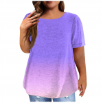 Naiste vintage gradiendiga plisseeritud l&uuml;hikeste varrukatega vabaaja T-s&auml;rgi top Plus Size Pullover Basic Top XXXXL lilla