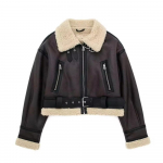 Talvised naiste t&auml;navar&otilde;ivad Kunstlamba nahast karusnahast l&uuml;hike jope v&ouml;&ouml;ga Moto Biker Paks soe lambanahkne mantel Outwe XS must