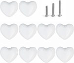 Keraamilised sahtlinupud S&uuml;damekujuline kapi kummut t&otilde;mbab k&auml;epidemeid 3 suuruse kruviga, k&ouml;&ouml;gim&ouml;&ouml;bli nupud kapi riidekapi jaoks 6pcs valge