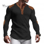 Meeste dressipluus Patchwork Retro V-kaelusega n&ouml;&ouml;bid Vahvlitekstuuriga pullover Colorblock Slim Fit Igap&auml;evaseks kandmiseks Sport Puhkusetop M khaki