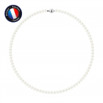 PERLINEA - Collier Perle de Culture d'Eau Douce AAA+ Semi-Ronde 5-6 mm - Blanc - Fermoir Boule Argent 925 Milli&egrave;mes - Bijoux Femme