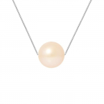 PERLINEA - Collier Perle de Culture d'Eau Douce AAA+ - Ronde 9-10 mm - Rose Naturel - Argent 925 Milli&egrave;mes - Bijoux Femme