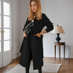 S&uuml;gis- ja talvine eriti pikk villane naiste mantel, suur pitsiga mantel M