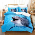 Dolphin Ocean Animal voodipesukomplekt poistele, t&uuml;drukutele, kaks &uuml;heinimesevoodit, suur kaheinimesevoodi, tekikate Padjap&uuml;&uuml;r, lastevoodi t&auml;iskasvanutele m&otilde;eldud kodutekstiil EU Single 135x200cm