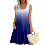 Naiste suvekleidid avara U-kaelusega varrukateta, taskutega p&auml;ikesekleidid L sinine