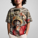 Lahe 2025. aasta uus, &uuml;hes t&uuml;kis laste 3D-prinditud multifilmi T-s&auml;rk O-kaelusega l&uuml;hikeste varrukatega Luffy spordir&otilde;ivaste top 4-14T 140