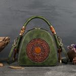Ehtne Nahast Naiste K&auml;ekott Vintage Naiste K&auml;ekott Hiina Stiilis &Uuml;he &Otilde;la Crossbody Kott Pealmise Kihi Veisenaha Kestkott roheline