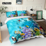 Ookeani Tekikoti Komplekt Sinine Meri Kala 3D Prinditud Laste Voodipesukomplekt Queen King Skandinaavia Ookeanimaastik Pehme Pol&uuml;ester Voodikate 150x200cm 3pcs