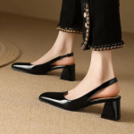 Elegantsed slingback sandaalid naistele suvekingad roosad mustad nahast keskmised kontsad pumbad kinnise ninaga kontoripidu kingad naistele suur suurus 45 39 must