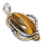 Tiger Eye Handmade 925 Sterling Silver Two Tone Gift Pendant 2.29 j3r34