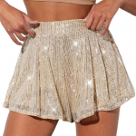 Naiste litrid l&uuml;hikesed p&uuml;ksid, elastsed k&otilde;rge v&ouml;&ouml;kohaga lahtised A-line puhas v&auml;rv &uuml;lil&uuml;hikesed S &scaron;ampanjav&auml;rvi