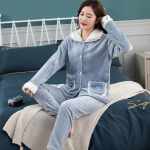 Naiste flanellist pidžaama&uuml;likond Talvine magamisriided Paks sametine korallifliis Kodukandmine pikkade varrukatega pidžaamakomplekt Ujutatava kraega &uuml;lap&uuml;kste komplektid L