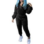 2 tk/komplekt Naiste top ja p&uuml;ksid &Uuml;likond &Uuml;hev&auml;rviline Pikkade varrukatega P&uuml;stkrae Top Elastse v&ouml;&ouml;kohaga Paksud Pl&uuml;&uuml;sp&uuml;ksid Spordi Fitness Riietus Pidžaama &Ouml;&ouml;riided S taevasinine v&auml;rv