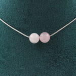 Pierres et Min&eacute;raux. Collier 2 perles Quartz rose 8 mm Chaine en acier inoxydable Collier femmes, hommes. Taille personnalisable.