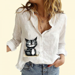 Naiste mood puuvillane linane s&auml;rk vabaaja &otilde;huke pikkade varrukatega naiste kassimustriga n&ouml;&ouml;pidega pluus S valge