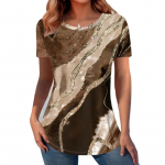 Naiste suvised moev&auml;rvitud prinditud topid vabaaja kaelaga l&uuml;hikeste varrukatega pullover T-s&auml;rk S khaki