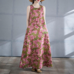 Varrukateta Plus size puuvillane vintage lilleline uus kleit naistele vaba vaba pikk suvekleit M