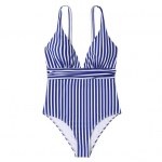 Suvine Monokini V-kaelusega Sling Seljata &uuml;hes t&uuml;kis bikiinid Triibuline Print Kiiresti Kuivavad Slim Fit Kehakontuurivad Monokini S tumesinine v&auml;rv