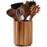 Wooden Utensil Holder Crock Easy to Clean Multipurpose Non-slip Kitchenware Organizer
