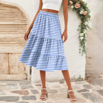 Naiste vabaaja k&otilde;rge v&ouml;&ouml;kohaga A-l&otilde;ikeline seelik t&auml;piline triibuline tr&uuml;kitud seelik taskutega L must