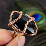 Black Onyx Handmade Copper Wire Wrap Jewelry Ring Size 8 z2s61
