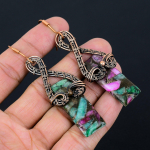 Ruby in Zoisite Handmade Copper Wire Wrap Jewelry Earring 3.35 Z4F55