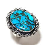 Copper Blue Turquoise 925 Sterling Silver Jewelry Ring Size 8 o8b98