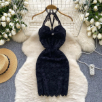 Suvised Naiste V-kaelusega Halter Pits Seksikad Avatud Seljaga Klubi Peo Slim Bodycon Mini L&uuml;hikesed Pluss Suuruses Pliiatskleidid L must