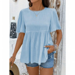 YYFS Naiste mood vabaaja suvekevadine &uuml;hev&auml;rvilise tr&uuml;kiga l&uuml;hikeste varrukatega O-kaelusega pluusid ja s&auml;rgid S