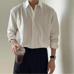 Meeste Vintage Mood Jaapani Stiilis Triibuline &Auml;rikasulik S&auml;rk Kevad Suvi Rev&auml;&auml;riga Pikkade Varrukatega L&otilde;dvad Topid Camisas De Hombre M valge