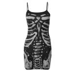 Y2k Skeleton Prints Bodycon Kleit Halloweeni Riided Gooti suvised Varrukateta Spagetid Rihmad Minikleidid Peoklubi t&auml;navar&otilde;ivad L