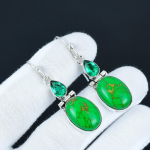 Rohelised Vask T&uuml;rkiis ja Rohelised Apatiidist K&otilde;rvar&otilde;ngad, 925 Sterling H&otilde;bedast K&otilde;rvar&otilde;ngad, Antiiksed Gemstone Ehted, Ripatsiga K&otilde;rvar&otilde;ngad Naistele 5.5 Cm roheline