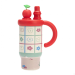 800 ml Tumbler Drinking Cup Portable Reusable Leakproof Travel Coffee Mug Water Bottle for Red Flower