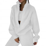 Naiste 2-osaline dressipluus, pool lukuga pikkade varrukatega &uuml;lisuur dressipluus ja pliiatsp&uuml;ksid laia s&auml;&auml;rega dressip&uuml;kste komplekt. XXXL valge