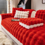 Luksuslik libisemiskindel kunstk&uuml;&uuml;likukarvast diivanipadi - hubane talvine pl&uuml;&uuml;sist istmekate 110x110 cm