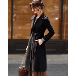 Sishui Nianhua Women's Mid-Length Elegant Wool Blend Coat L