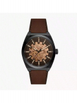 Fossil Everett Automaatne Tume Pruun LiteHide&trade; Nahast Meeste K&auml;ekell, &Otilde;&otilde;nestatud Ketas, Pruuni/H&otilde;bedase Kulla V&auml;rvi sihverplaat, Unikaalne Stiil, Kingituseks Meestele ME3207 pruun