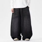 Kevad S&uuml;gis Meeste Streetwear Denim P&uuml;ksid Mehed Harajuku Pesitud Kotid Laiad teksap&uuml;ksid Mehed Y2K Punk Vabaaja K&otilde;rge V&ouml;&ouml;koht Lai Jalg P&uuml;ksid XXXXL must