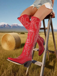 Naiste Tikitud L&auml;&auml;ne-Cowgirl Reiepikkused Saapad Terava Ninaga Paksude Kontsadega Vintage V&auml;lisjalan&otilde;ud Cowboy &Uuml;le P&otilde;lve Saapad 39